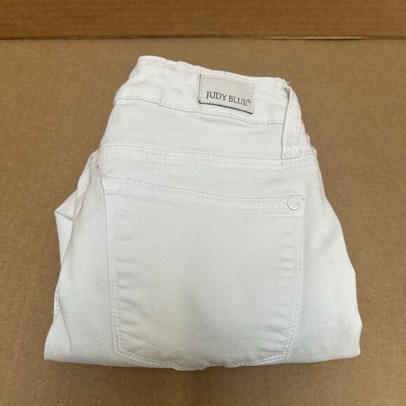 Judy‎ Blue White Mid-Rise Destroyed Skinny Jeans Style #8462 Shark Bite Hem 5/27 - Picture 1 of 5